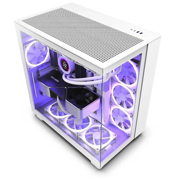 NZXT H9 Flow Mid Tower Airflow Optimized PC Case Tempered Glass (White)