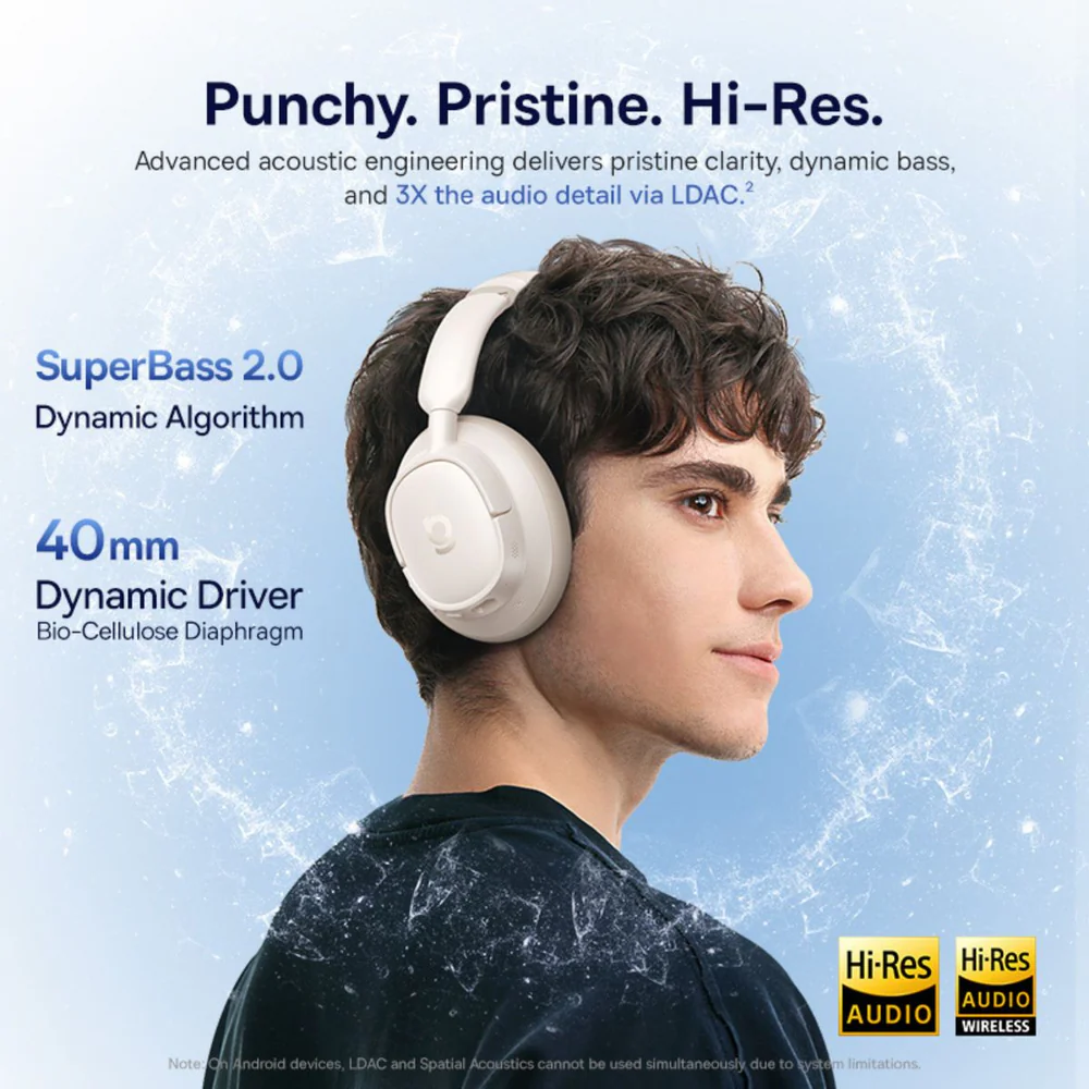 Baseus Bass BH1 NC Wireless Noise Cancelling Headphones White - Image 7