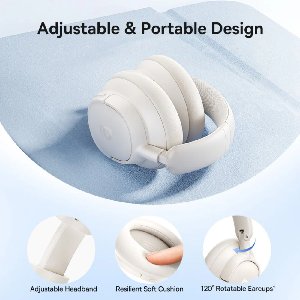 Baseus Bass BH1 NC Wireless Noise Cancelling Headphones White - Image 3