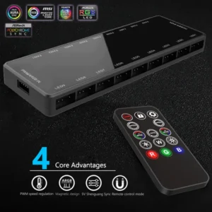 3-Pin 10-Fan ARGB Controller with 4-Pin With Remote